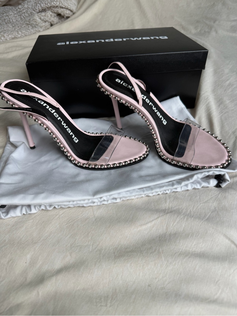 Alexander Wang Pale Pink Studded Clear-Strap Stiletto Sandals